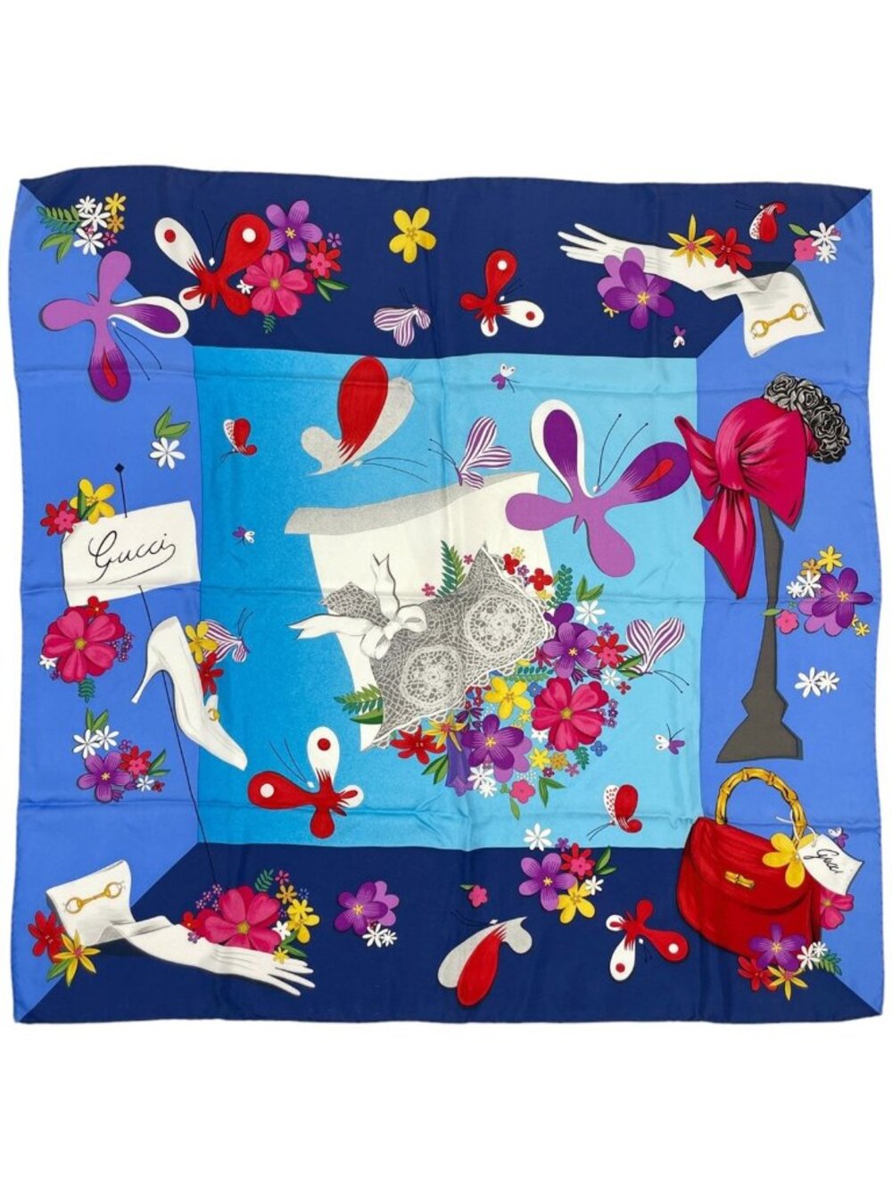 Gucci Scarf Flower Silk Blue Multicolor